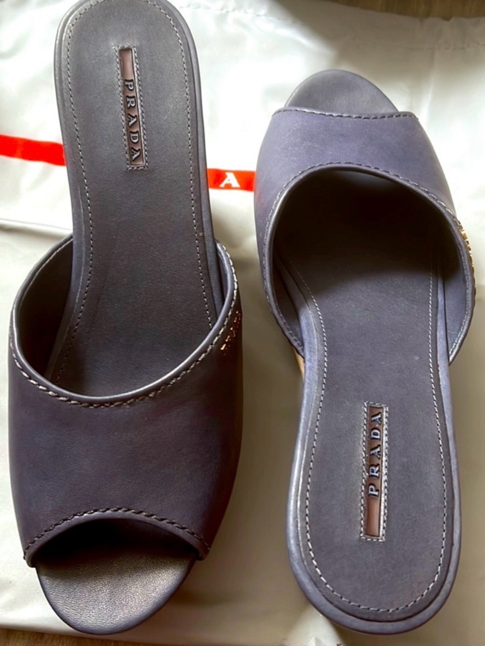 Prada Slate Gray Open-Toe Platform Slides EU41 US10.5-10